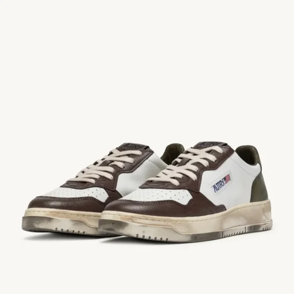 Uomo Autry Uomo | – Sneaker Super Vintage Low in Pelle Bianca, Military e Marrone