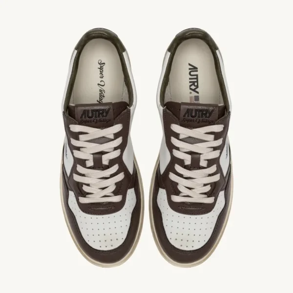 Uomo Autry Uomo | – Sneaker Super Vintage Low in Pelle Bianca, Military e Marrone