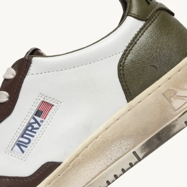 Uomo Autry Uomo | – Sneaker Super Vintage Low in Pelle Bianca, Military e Marrone