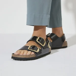 Donna Birkenstock Donna | – Milano Big Buckle Shine Black, Natural Leather