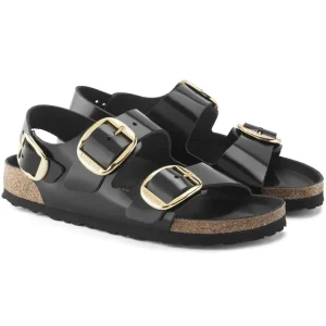 Donna Birkenstock Donna | – Milano Big Buckle Shine Black, Natural Leather