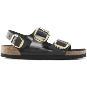 Donna Birkenstock Donna | – Milano Big Buckle Shine Black, Natural Leather